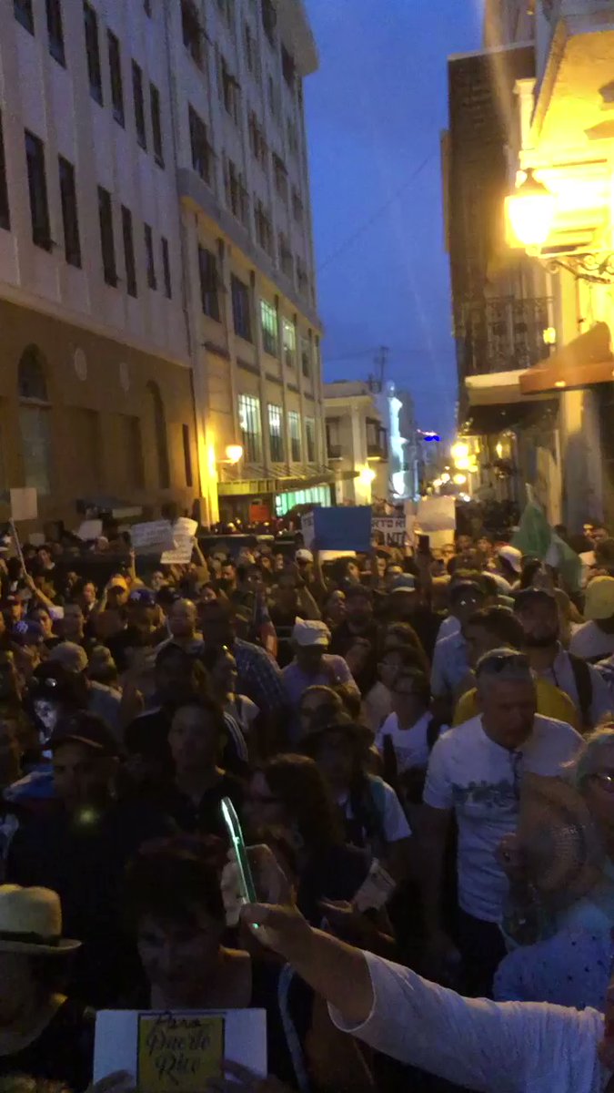 Tonight's protest calling for the resignation of Puerto Rico Governor @ricardorossello is the biggest demonstration many people here say they've seen in many years. It stretches for blocks in several directions outside his residence.   