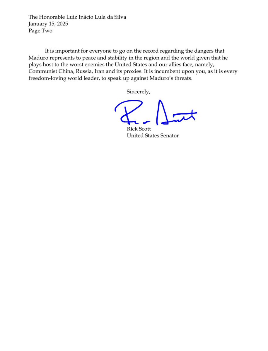 Republican Senator Rick Scott called on Brazilian President Luiz Inácio Lula da Silva to make it clear that Brazil will not be used as a pawn in Maduro's sick games in the face of his threat to invade Puerto Rico with Brazilian troops